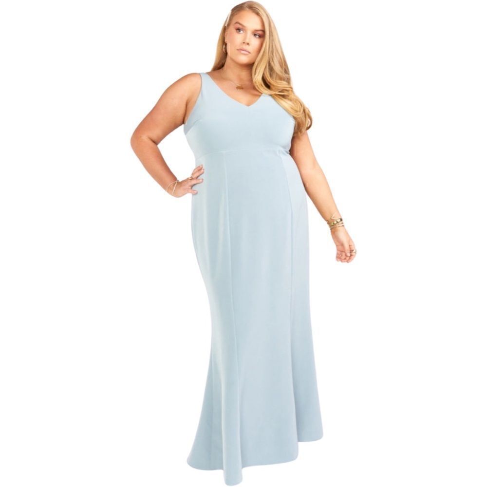 Show Me Your Mumu Morgan Gown in Silver Sage Stretch Crepe, Size 1X. NWT!